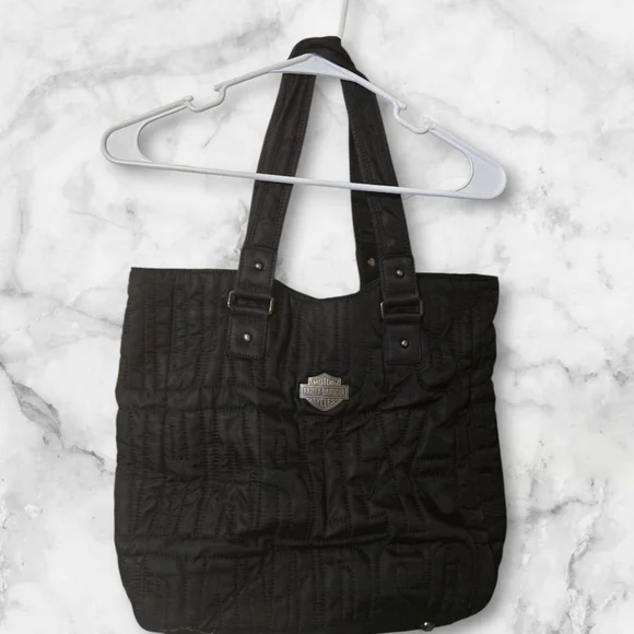 Harley Davidson Black Quilted Tote with Structured Design - Picture 1 of 3